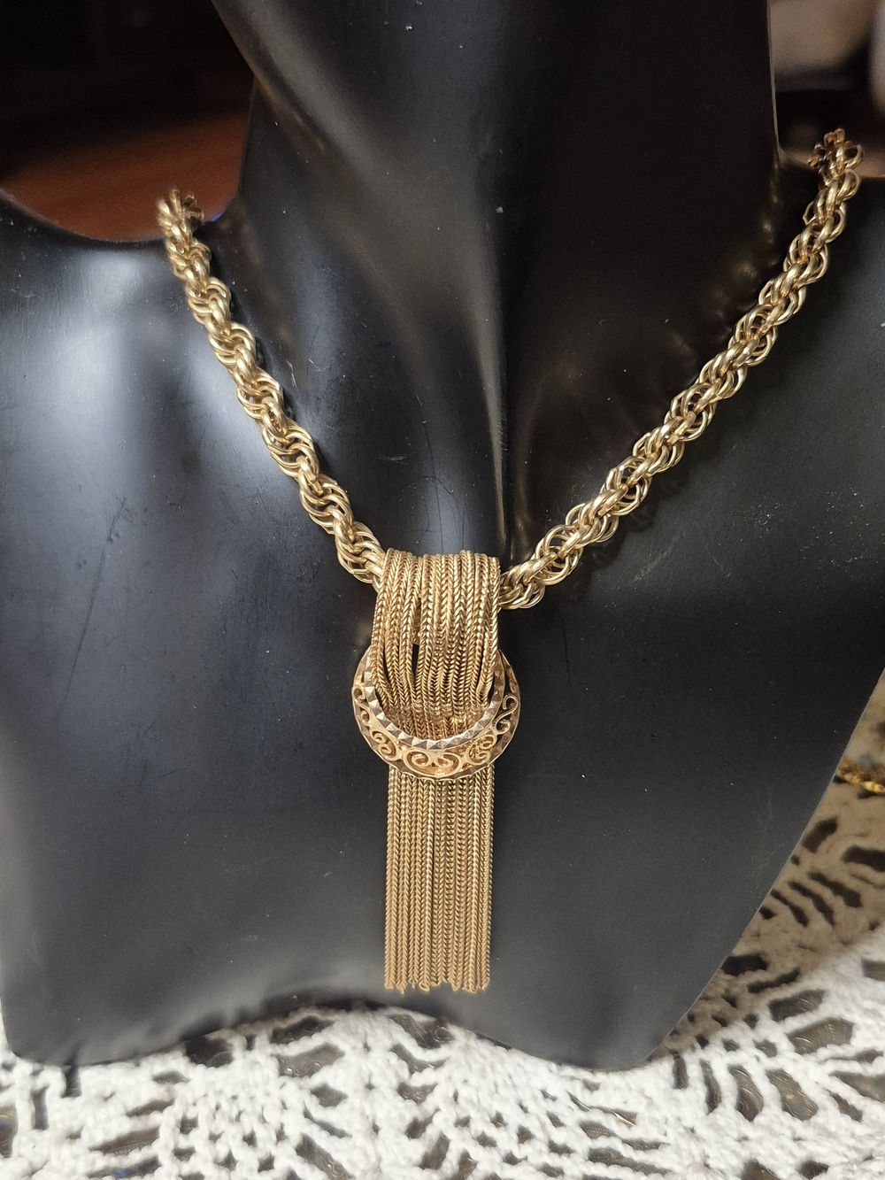 70s Classic Hobe Gold Tone Tassel Rope Necklace - Women's Statement Jewelry